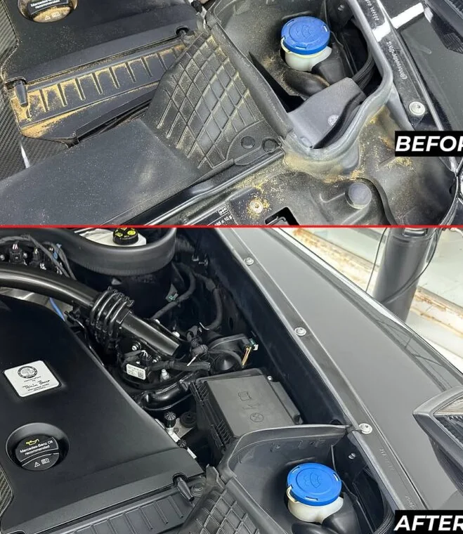 Dry ice engine-bay cleaning at Apex Detail Studio Dubai