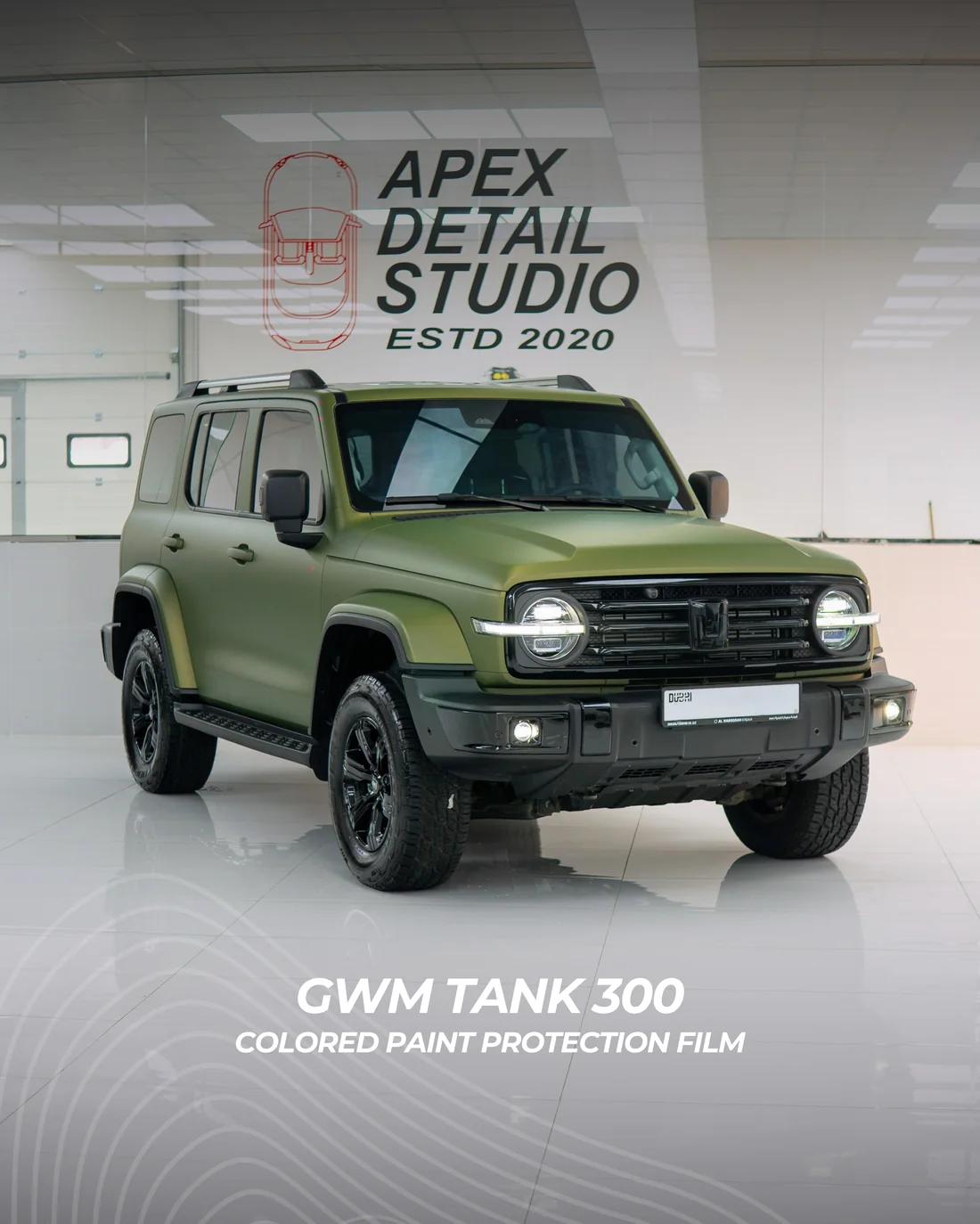 Satin colour paint protection film completed on a GWM Tank 300 at Apex Detail Studio