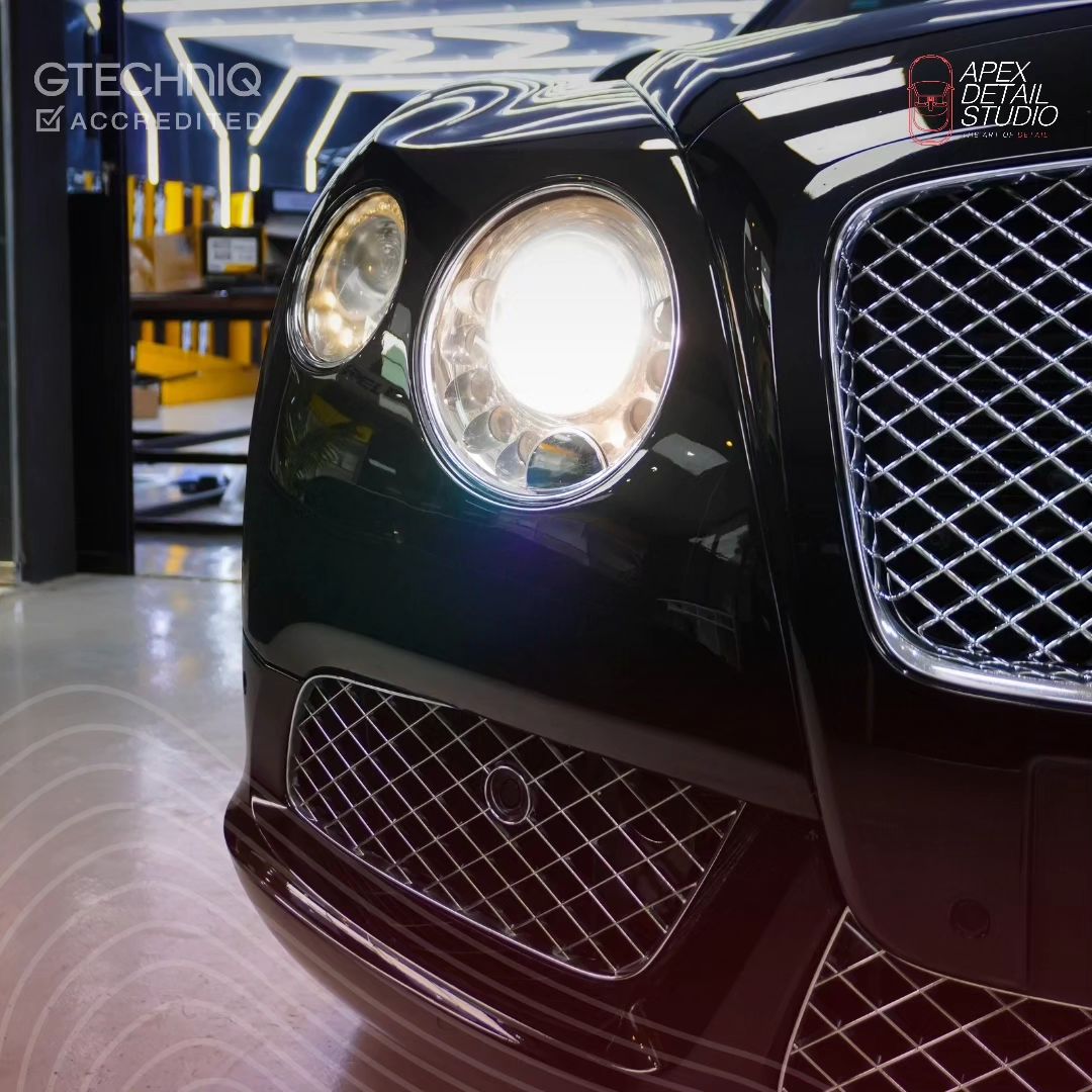 This Bentley Continental GT got its beauty restored by our experts through meticulous polishing and the application of GTECHNIQ’s Crystal Serum Ultra, ensuring a smooth finish and maintaining its elegance at Apex Detail Studio Dubai