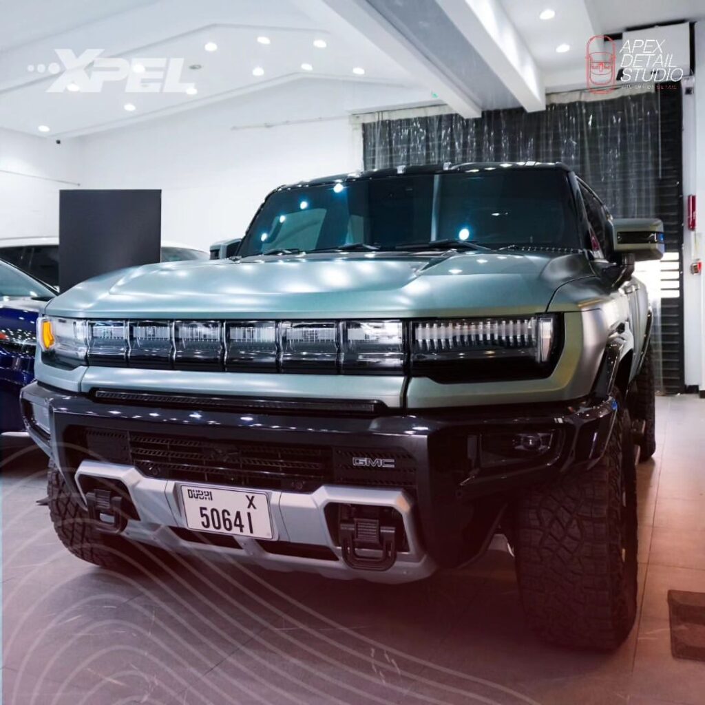 This 2024 GMC Hummer EV has been outfitted with XPEL's XR Plus Window Tints on its roof and front windshield providing 98% heat rejection.