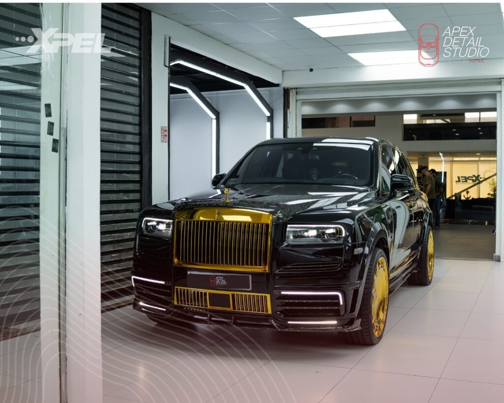 Discover the bespoke Mansory Cullinan Linea D’oro, a luxurious masterpiece safeguarded by XPEL film at Apex Detail Studio.