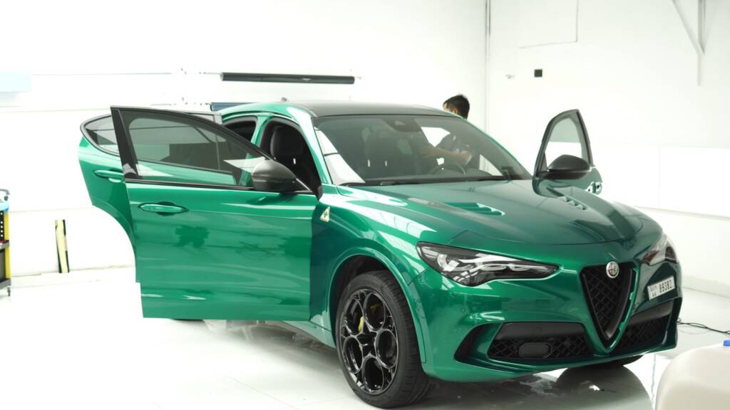 Alfa Romeo Stelvio with doors open for window tint