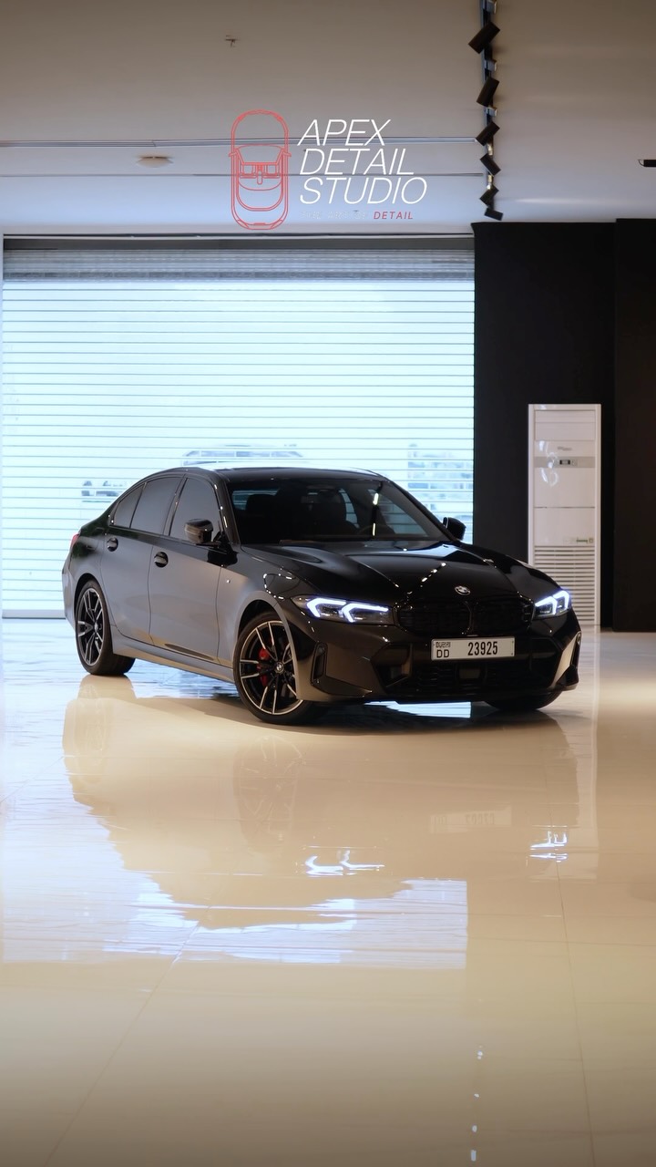 Black BMW saloon after Gtechniq Ultra Ceramic coating at Apex Detail Studio Dubai