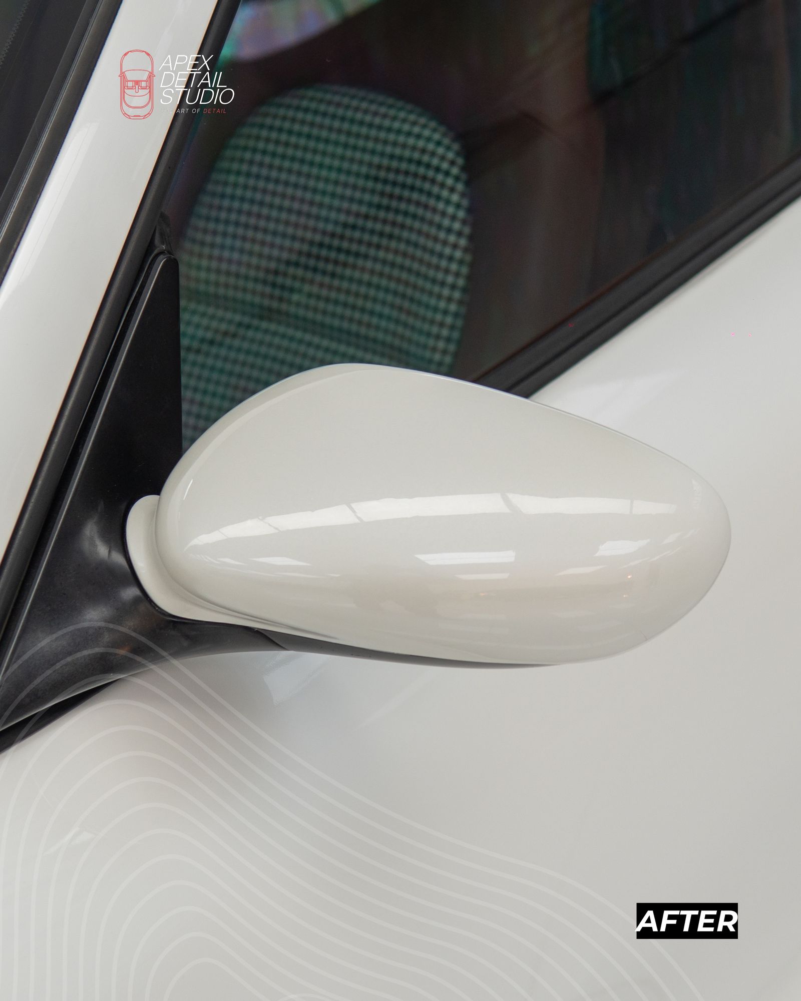Porsche wing mirror finished with paint protection film at Apex Detail Studio Dubai