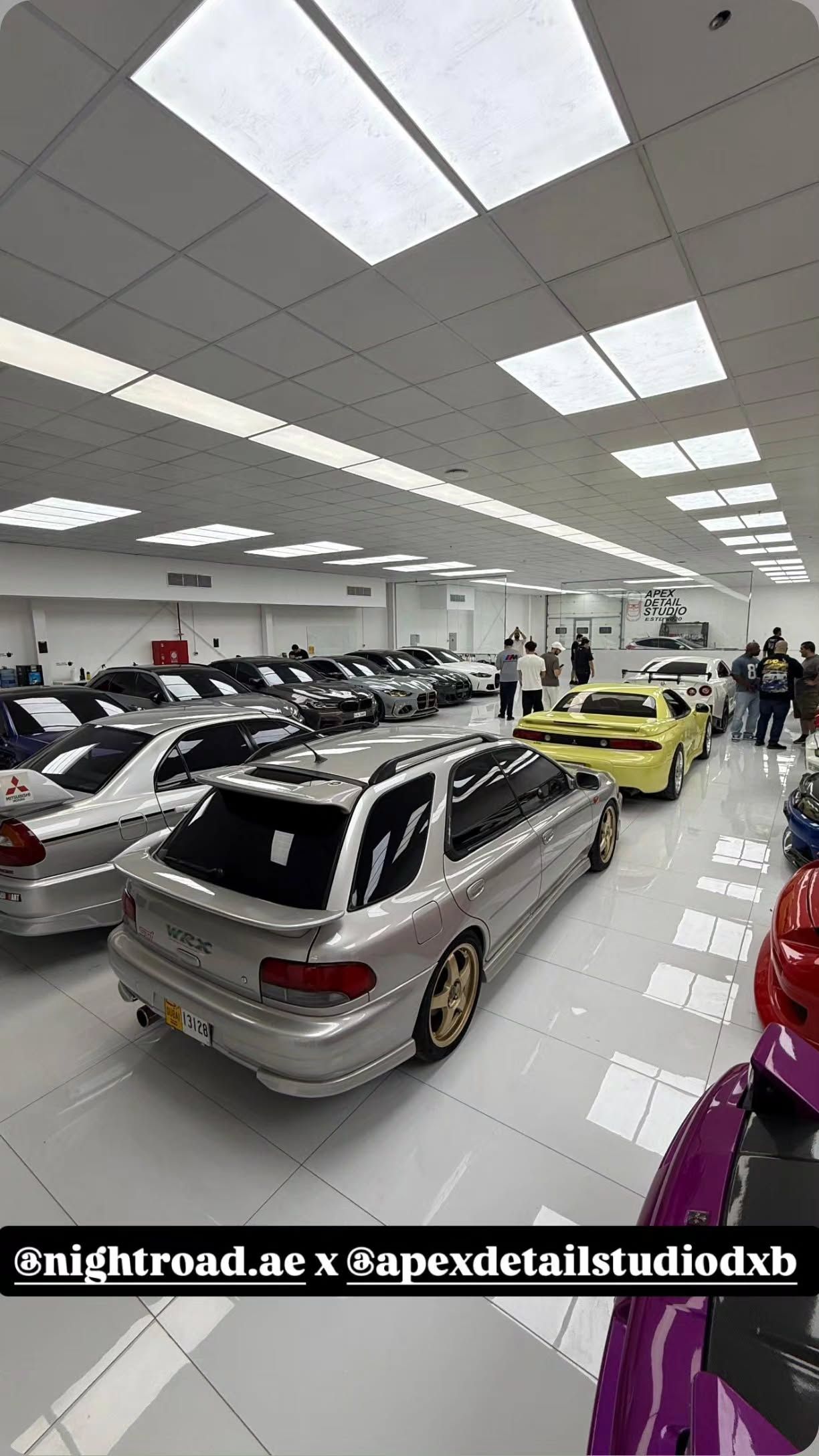 Line of finished cars in the Apex Detail Studio showroom in Al Quoz, Dubai