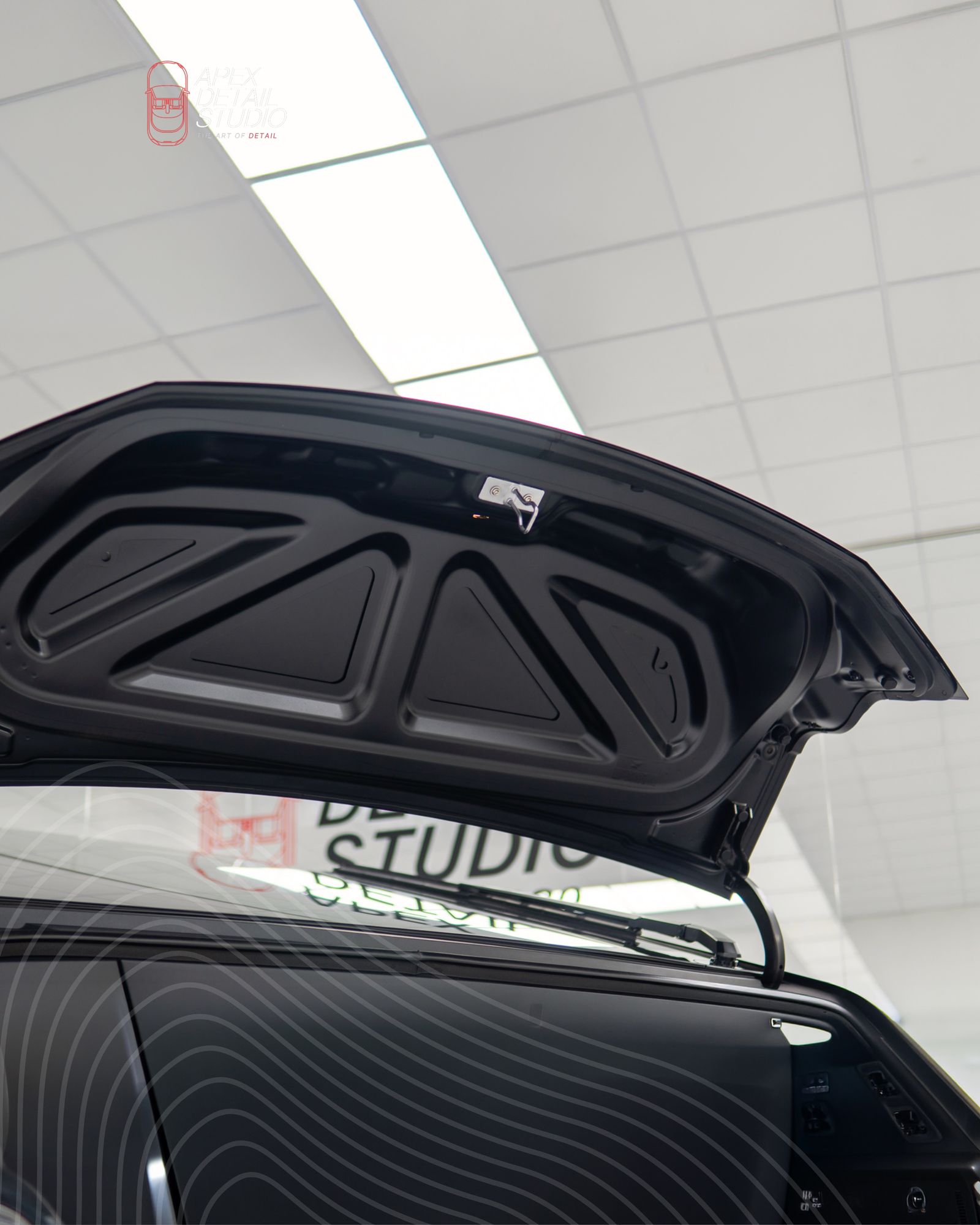 Tesla Cybertruck with tonneau cover open at Apex Detail Studio Dubai