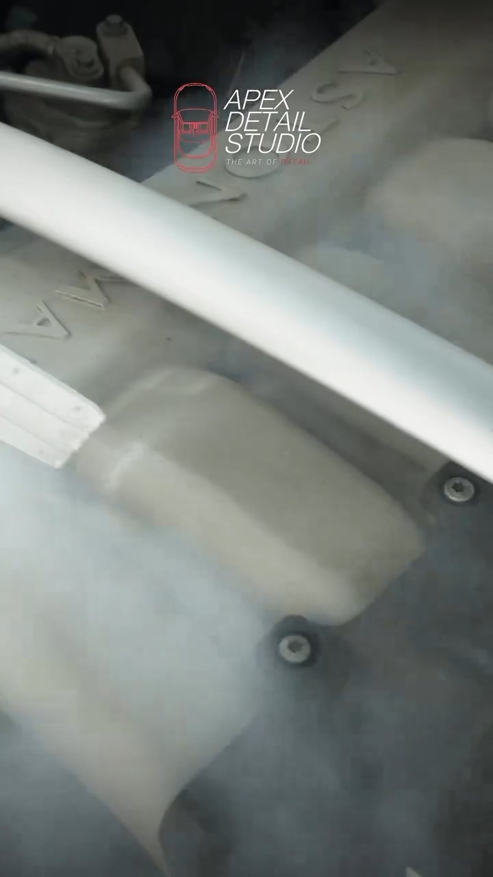 Dry ice blasting the Aston Martin Rapide engine bay at Apex Detail Studio
