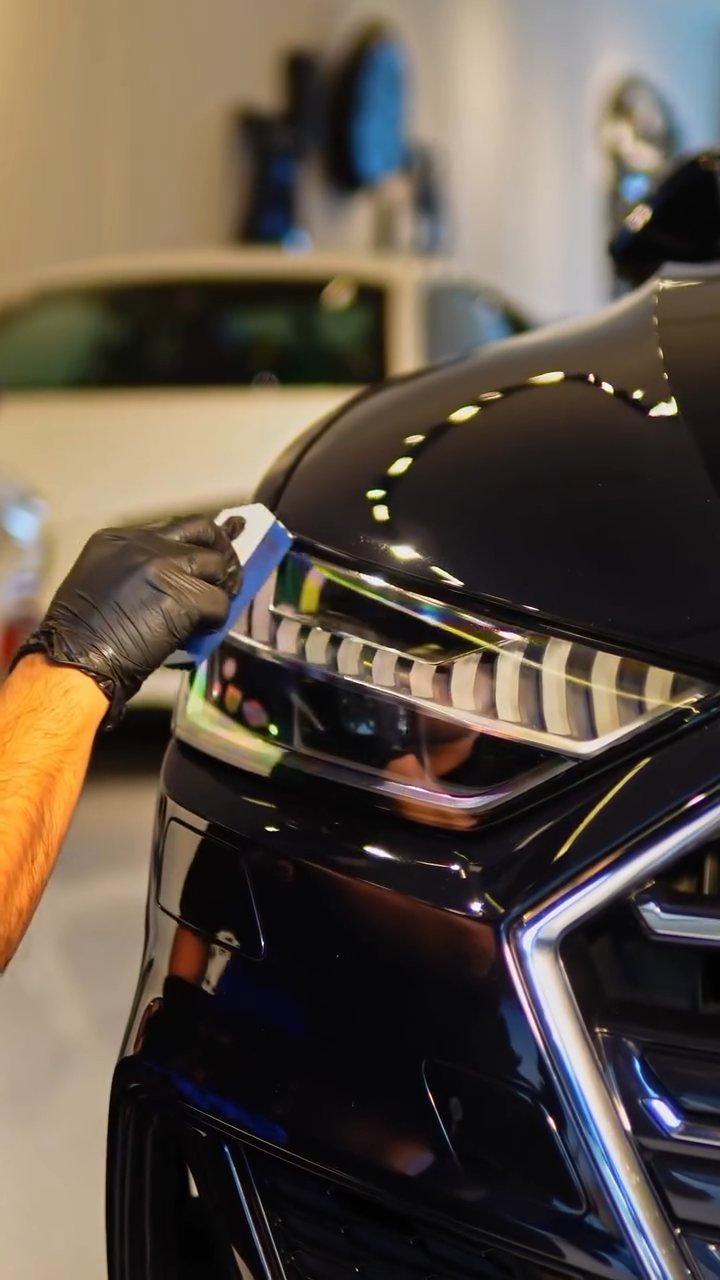 Coating applied around the Audi A7 headlight in Dubai