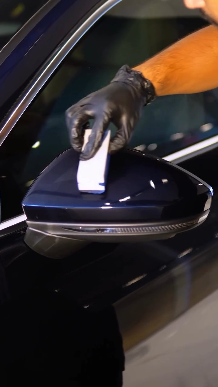 Ceramic coating applied to the Audi A7 mirror cap at Apex Detail Studio