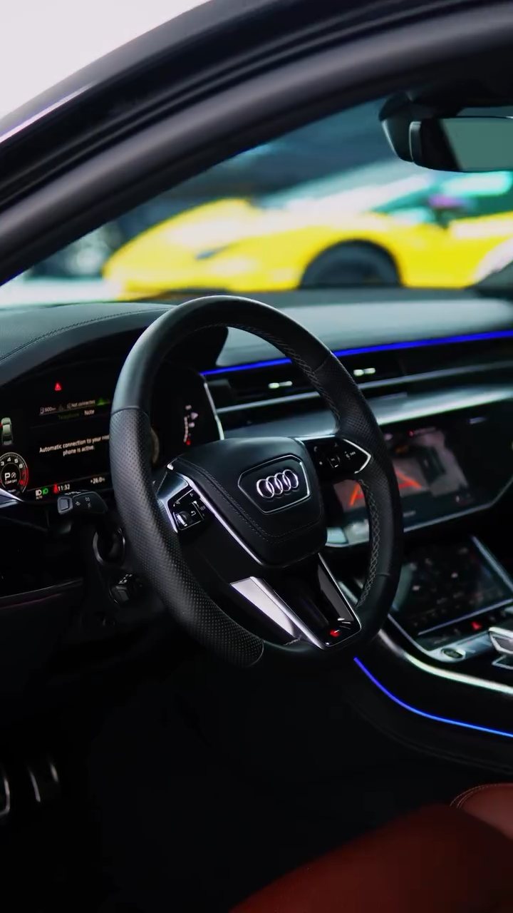 Audi A8 L cabin and steering wheel at Apex Detail Studio Dubai