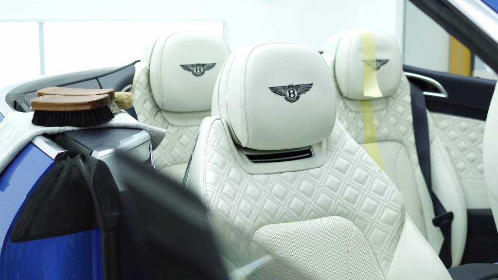 Bentley Continental GT convertible cream leather seats before interior detailing
