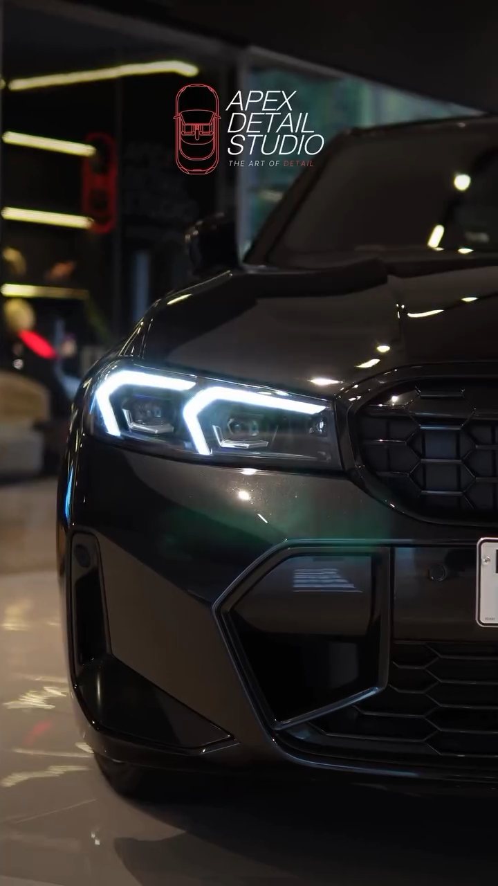 Black BMW front end with fresh ceramic coating at Apex Detail Studio Dubai