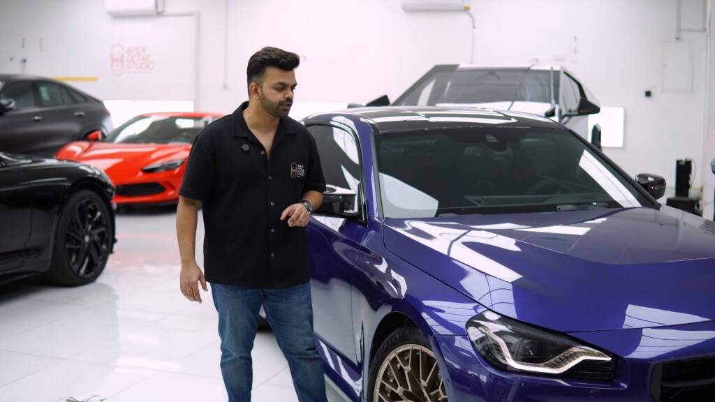 Walk-around of a blue BMW M2 CS at Apex Detail Studio Dubai
