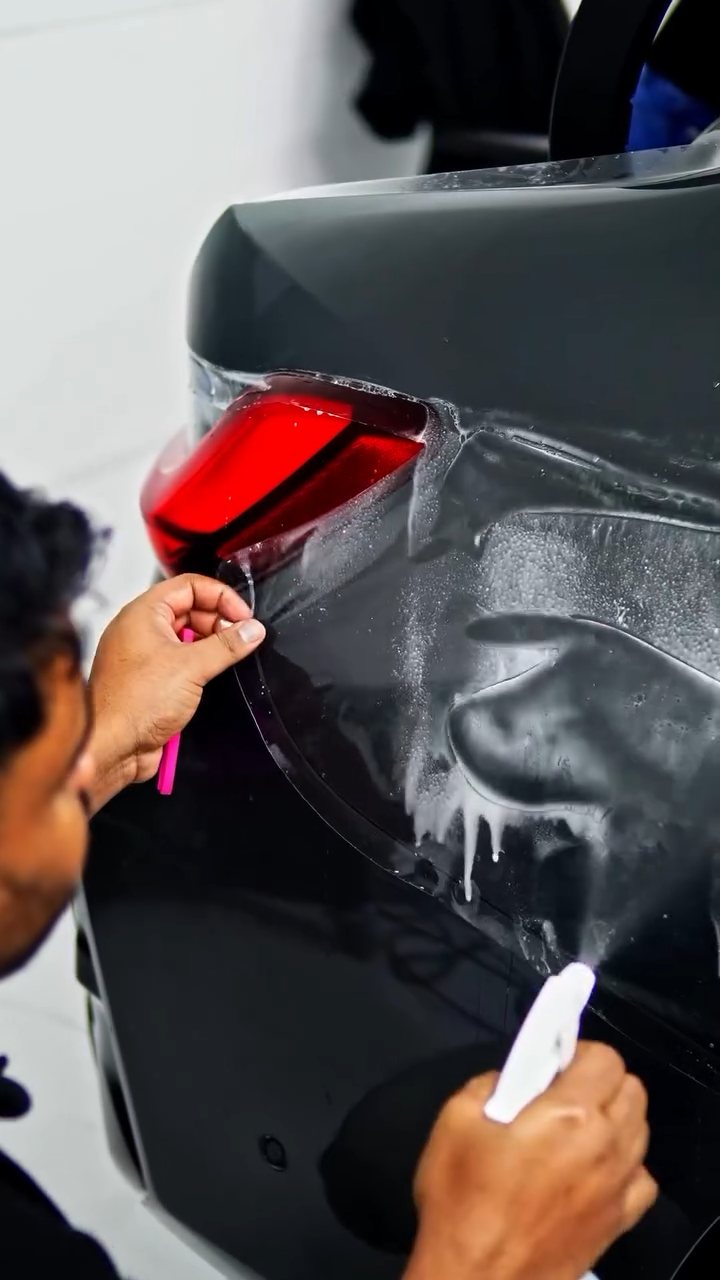 PPF fitted around the BMW M340i tail light at Apex Detail Studio Dubai