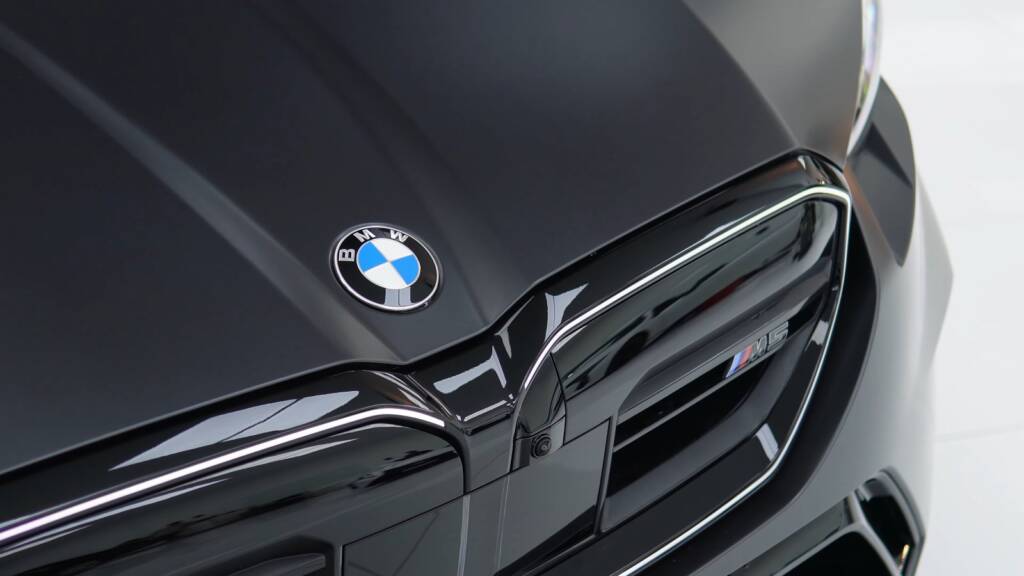 Finished matte PPF on the bonnet and kidney grille of a BMW M5 Touring at Apex Detail Studio