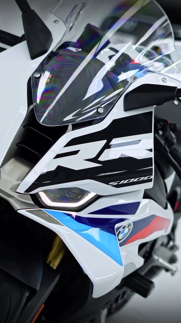 BMW S1000RR headlight and front fairing protected with PPF at Apex Detail Studio