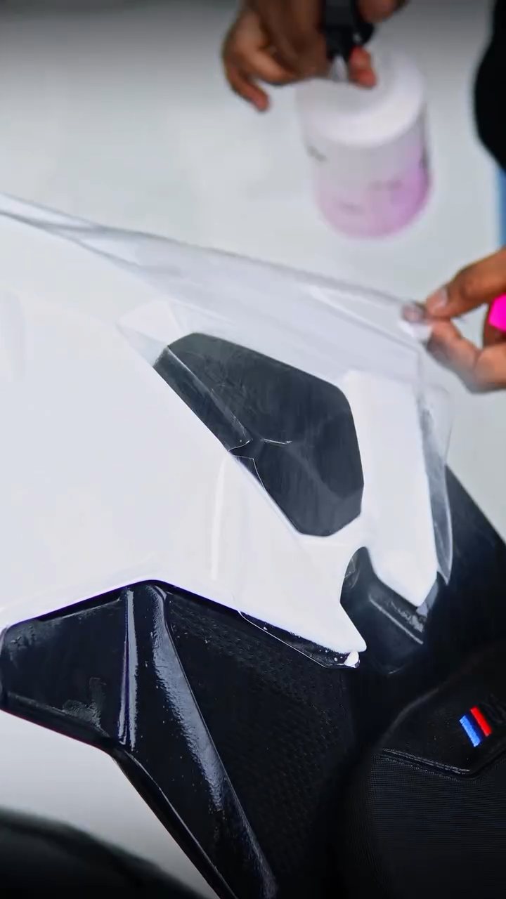 Slip solution sprayed on the BMW S1000RR fairing before PPF in Dubai