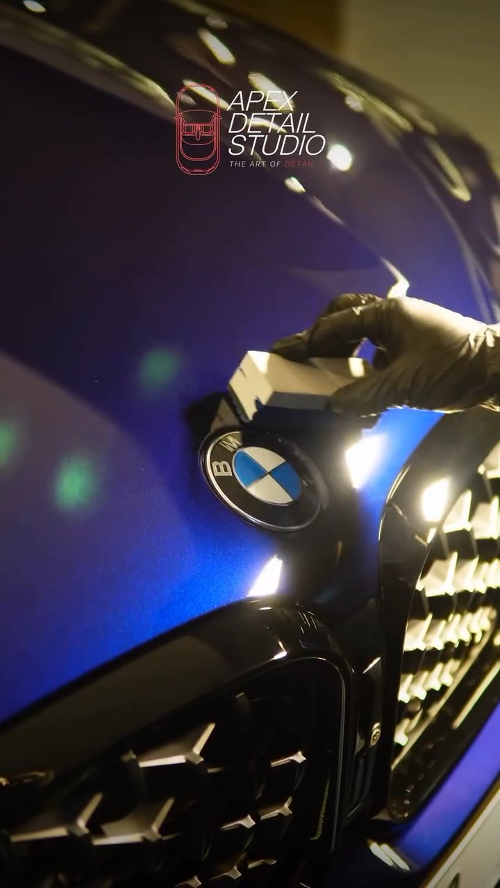 Ceramic coating applied around the BMW X4 front badge at Apex Detail Studio Dubai