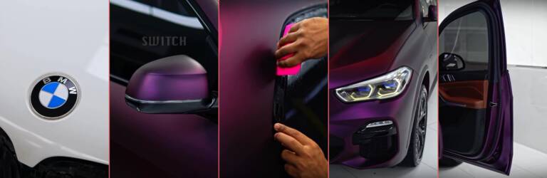 BMW X5 Colour PPF in Dubai: Purple Film with Peelable Paint on the Jambs