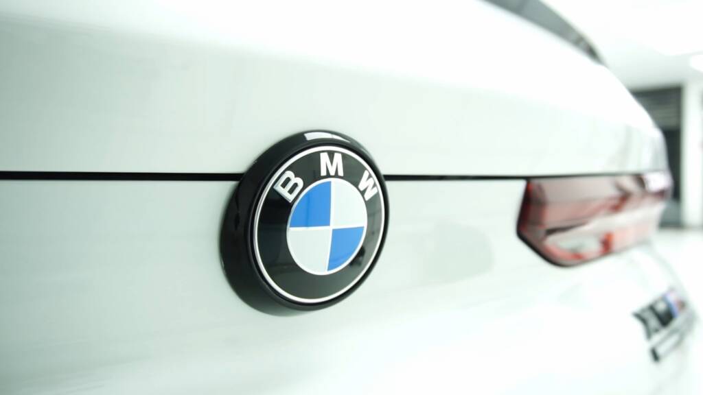 BMW roundel on the 2024 BMW X6 M Competition tailgate under matte PPF at Apex Detail Studio Dubai
