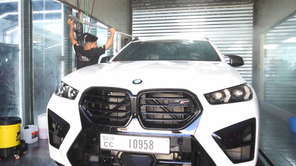2024 BMW X6 M Competition front end on arrival for premium satin PPF at Apex Detail Studio Dubai