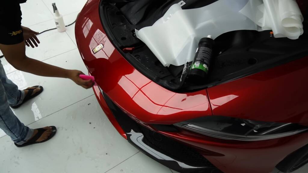 Ferrari Roma Spider with front boot open during PPF