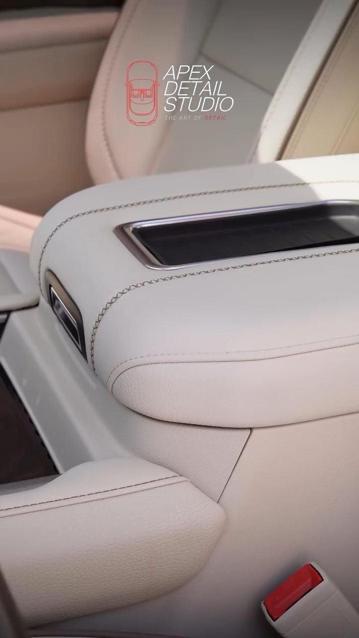 GMC Denali centre console lid after leather cleaning in Dubai