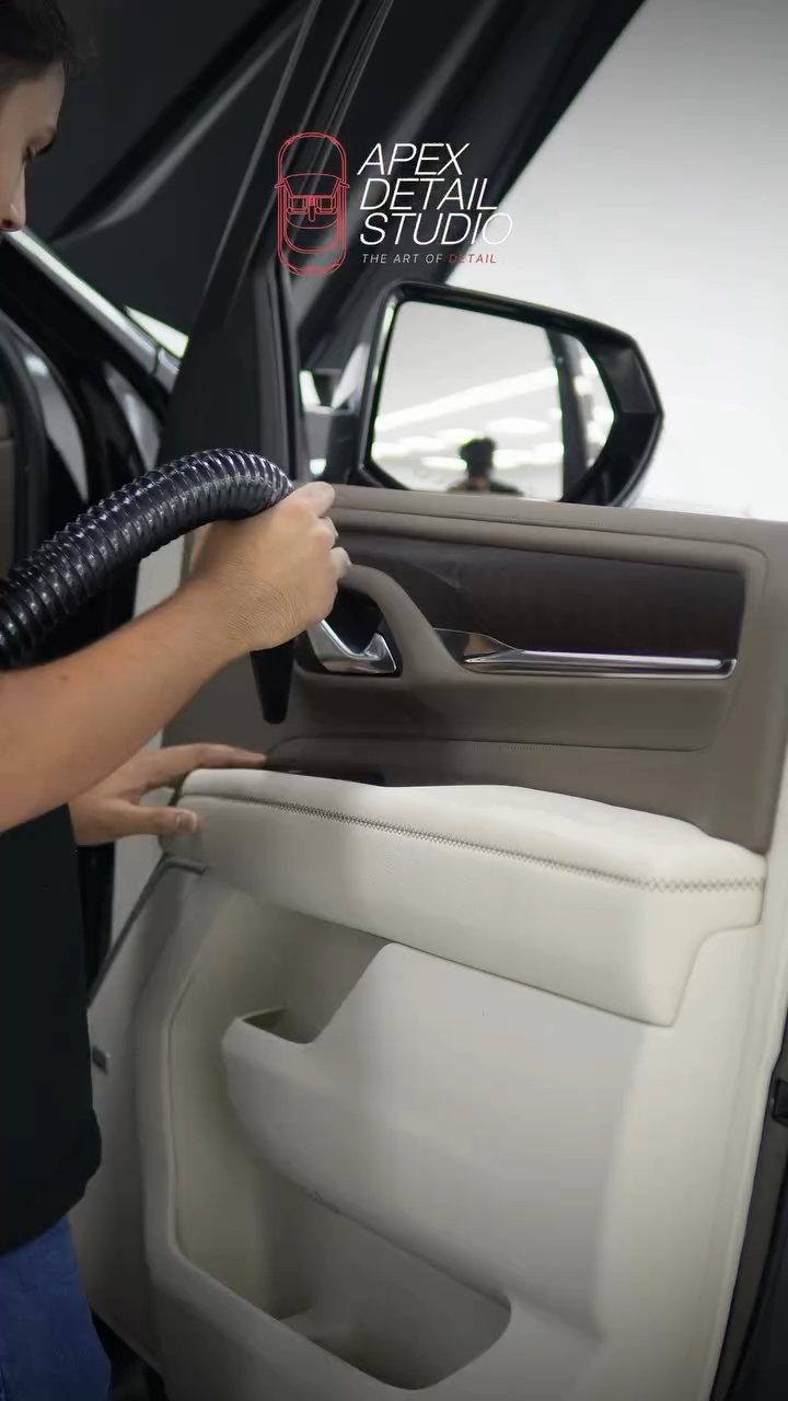 Door panel and armrest cleaning on the GMC Denali at Apex Detail Studio