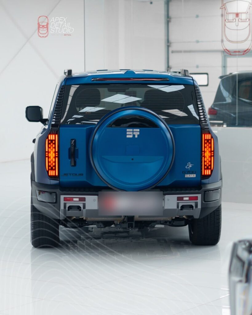 Jetour G700 rear view with matte PPF on spare wheel cover Dubai
