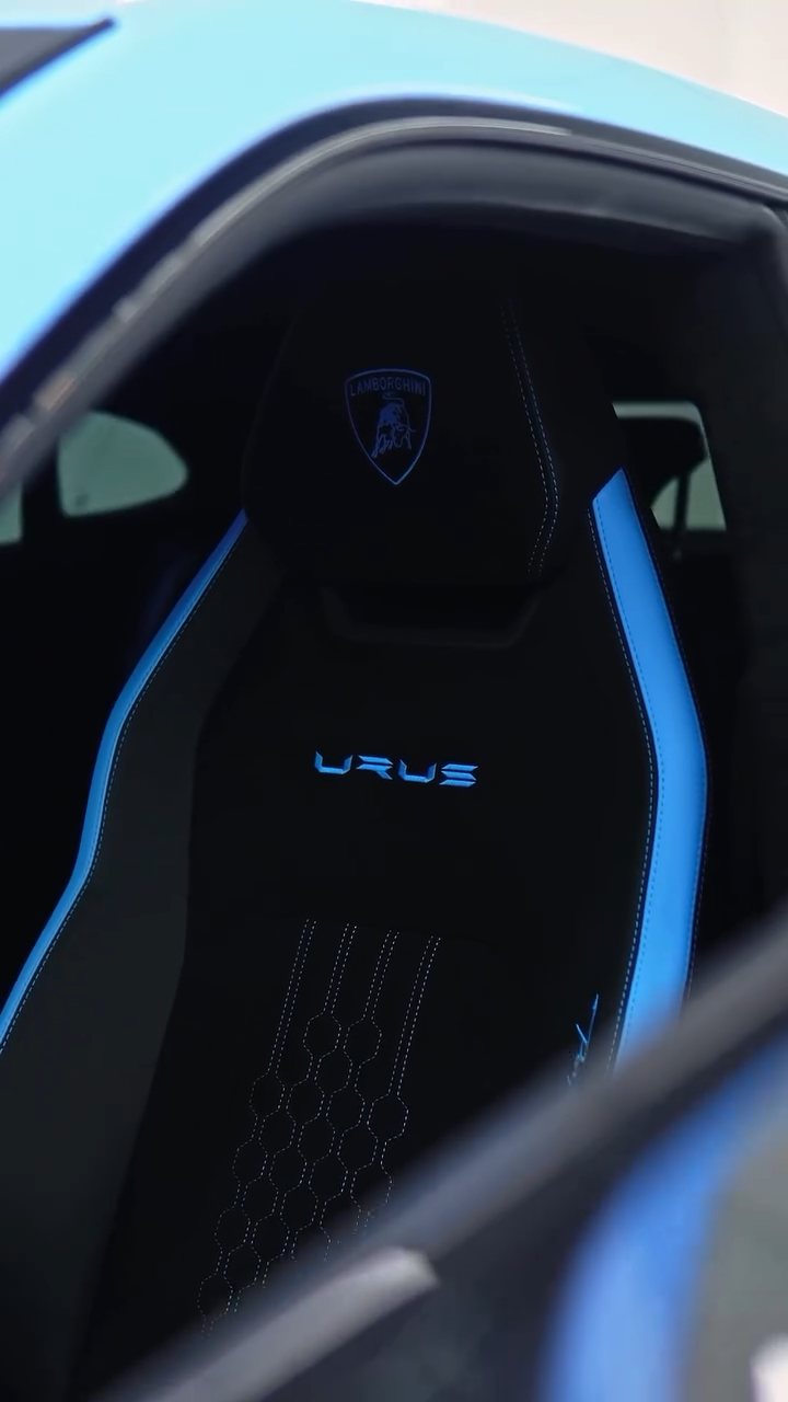 Lamborghini Urus Performante seat with blue stitching in Dubai