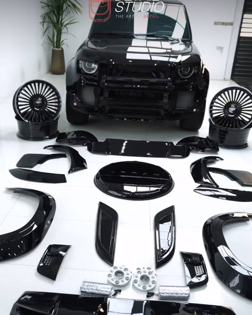 Defender body kit arch flares, panels and wheels in the Apex studio, Dubai