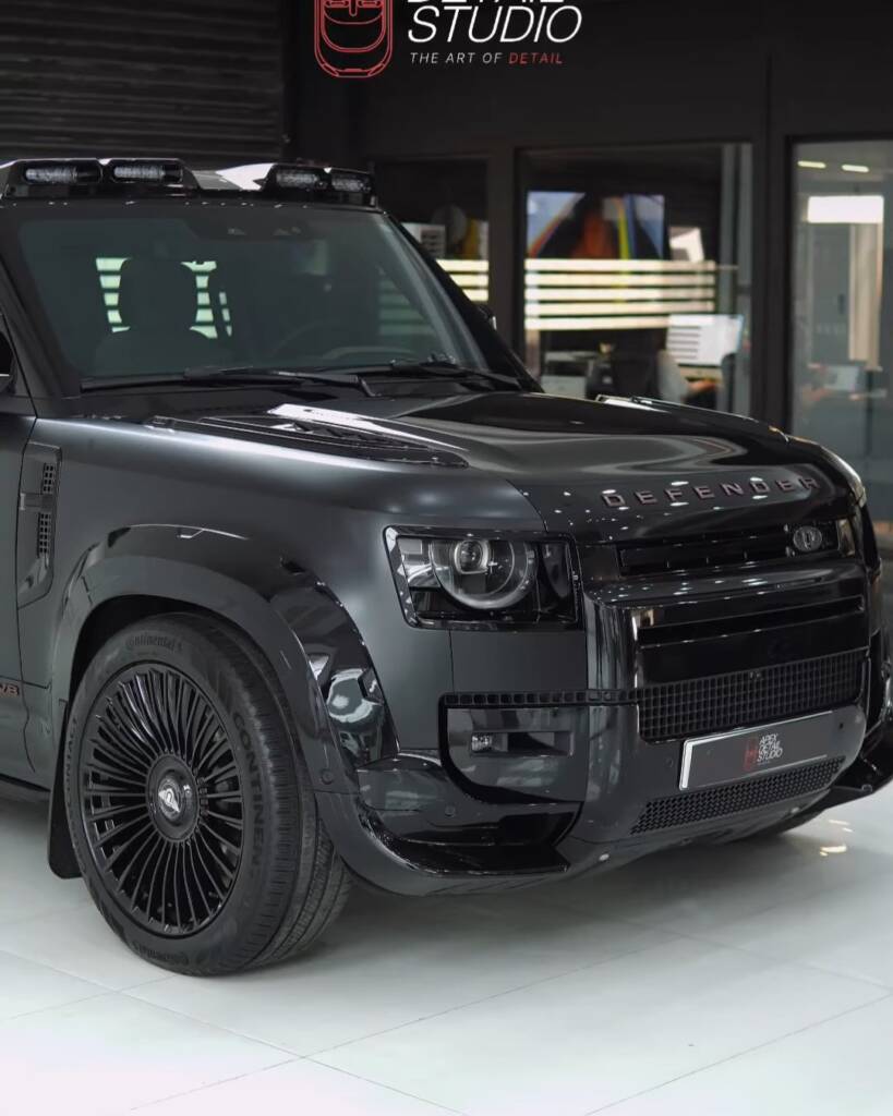 Black 2026 Land Rover Defender front before the body kit was fitted, Dubai