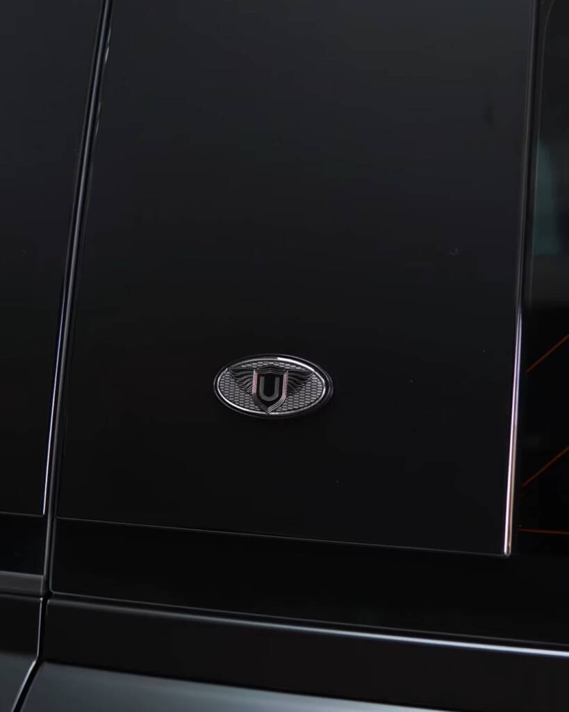 Rear door badge on a 2026 Land Rover Defender after the body kit upgrade, Dubai