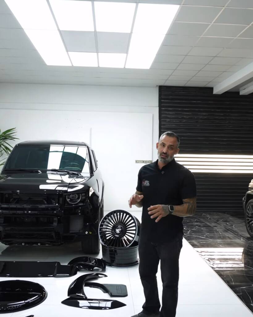 Walking through the 2026 Land Rover Defender body kit parts at Apex Detail Studio Dubai