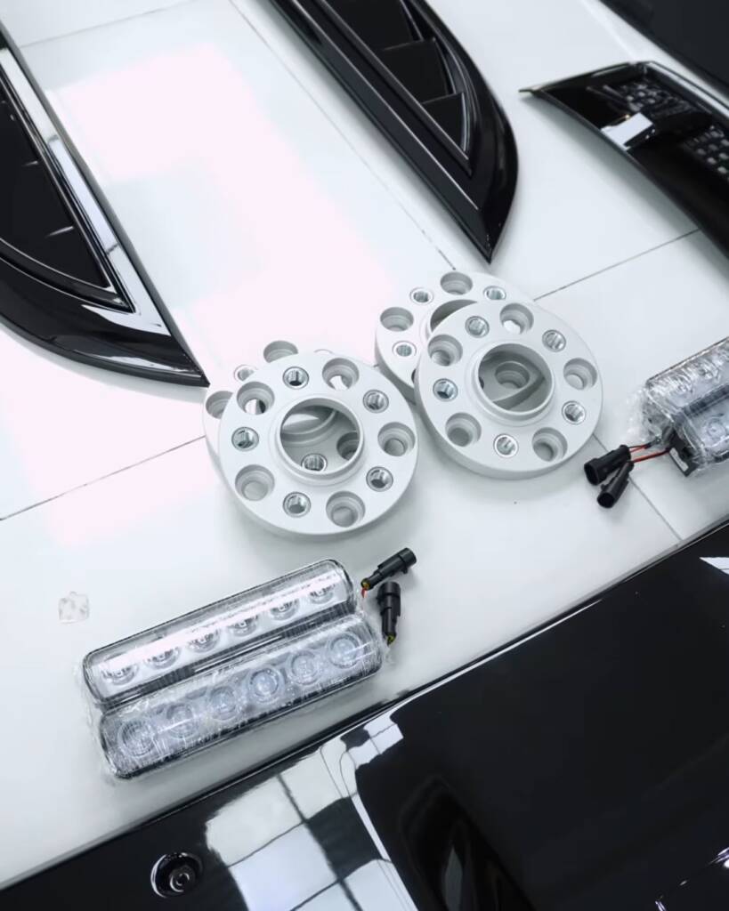Wheel spacers and body kit parts for a 2026 Defender at Apex Detail Studio