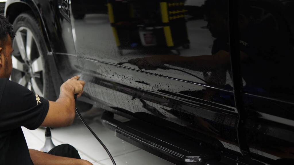 PPF on the lower doors of a new Land Rover Defender, where sand hits hardest