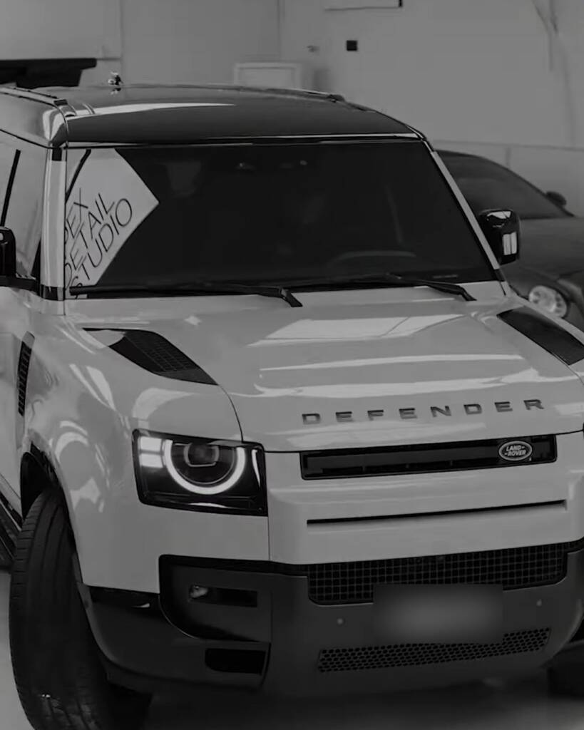 White 2026 Land Rover Defender before window tint at Apex Detail Studio Dubai
