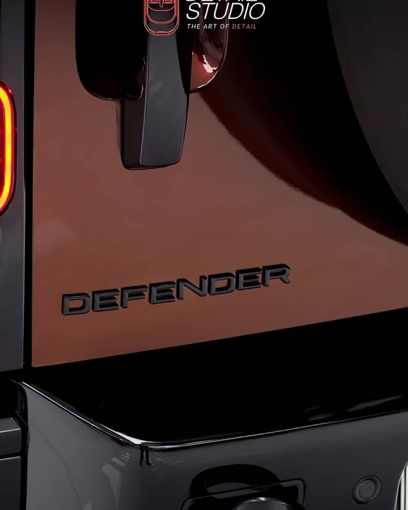 Rear Defender lettering on a Land Rover Defender during colour PPF work in Dubai
