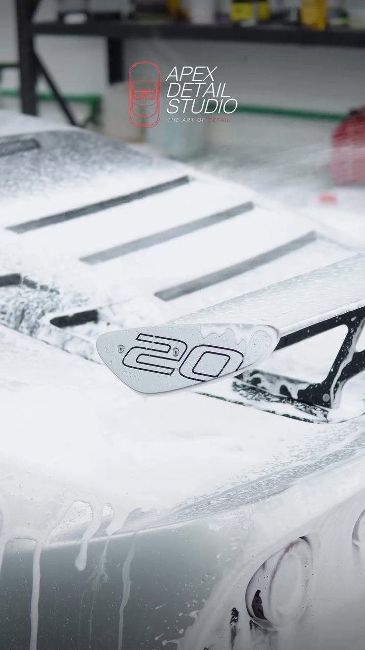 Snow foam on the Lotus Exige 410 Sport engine cover in Dubai