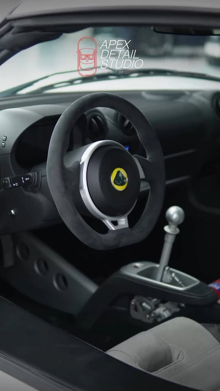 Lotus Exige 410 Sport cabin and steering wheel at Apex Detail Studio Dubai