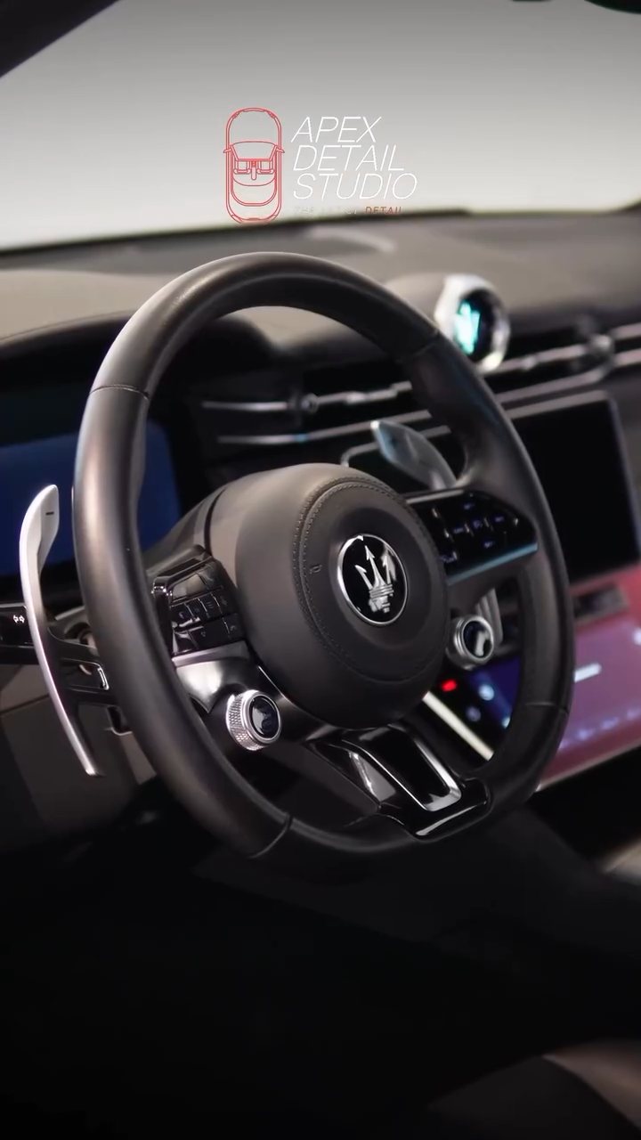 Maserati Grecale cockpit and steering wheel after cleaning in Dubai