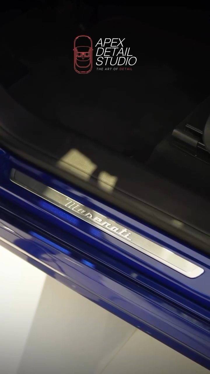 Maserati Grecale door sill plate after cleaning at Apex Detail Studio