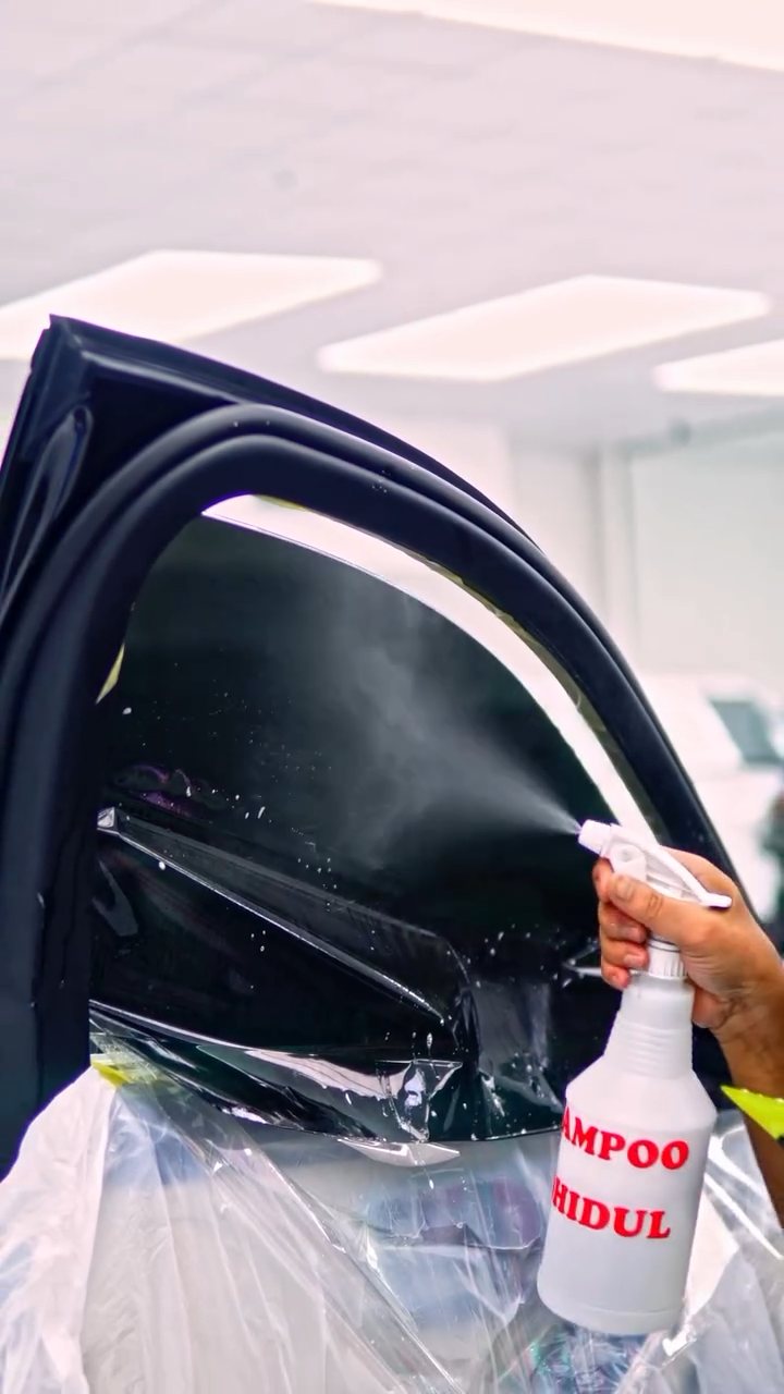 Slip solution sprayed on the Maybach S580 rear glass at Apex Detail Studio Dubai
