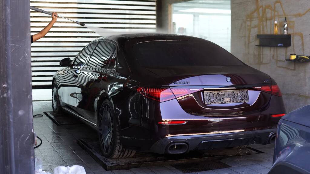 Mercedes-Maybach S680 Brabus in the wash bay before premium PPF in Dubai