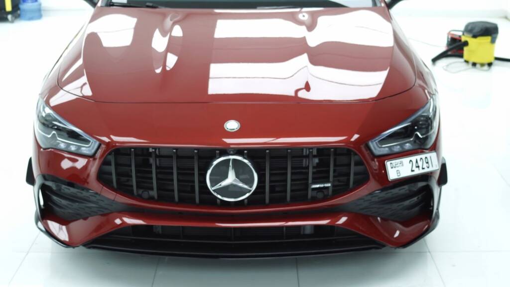 Red Mercedes-AMG CLA front after premium PPF