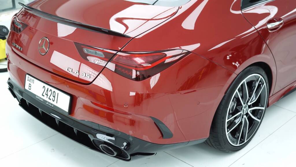 Red Mercedes-AMG CLA rear after premium PPF in Dubai