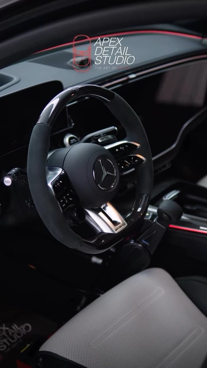 Mercedes-AMG E53 cockpit and steering wheel after interior coating in Dubai