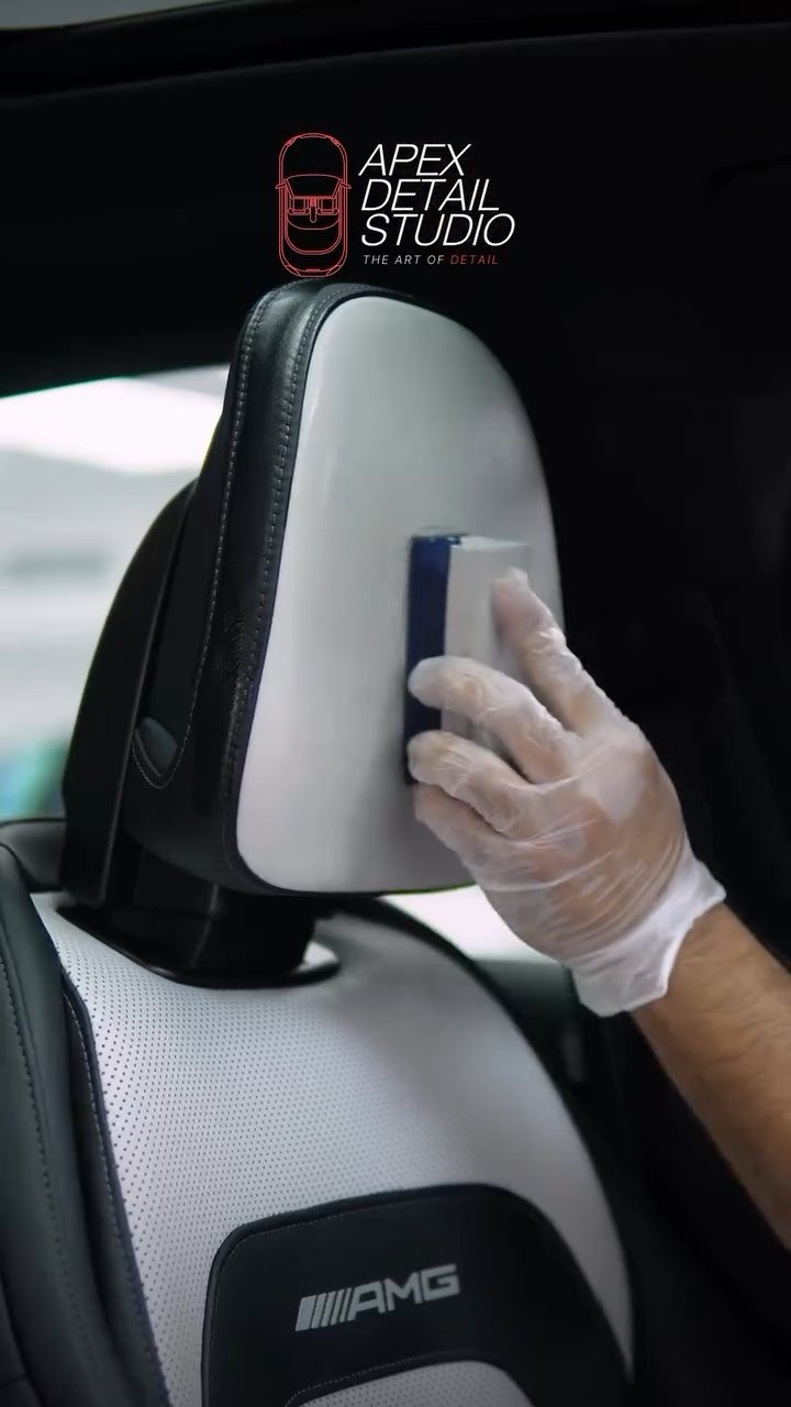 Interior ceramic coating applied to the Mercedes-AMG E53 seat headrest