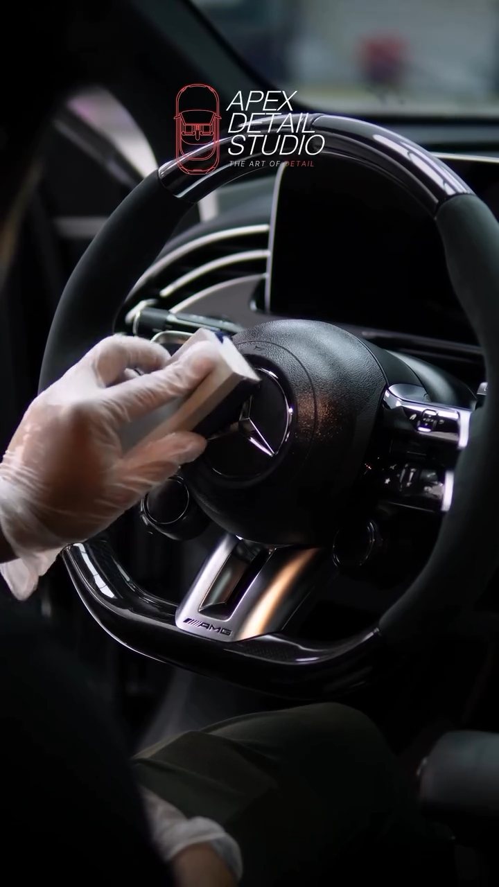 Interior coating applied to the Mercedes-AMG E53 steering wheel at Apex Detail Studio Dubai