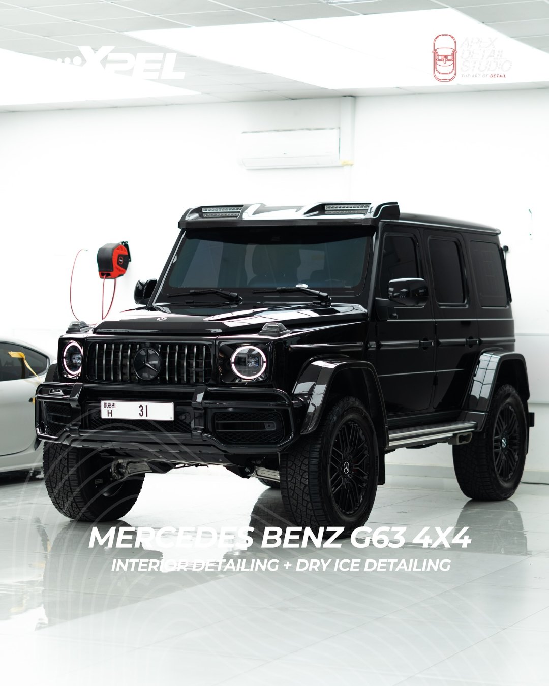 Mercedes-AMG G63 4x4², interior detailing and dry ice cleaning of the undercarriage and engine bay, at Apex Detail Studio in Dubai
